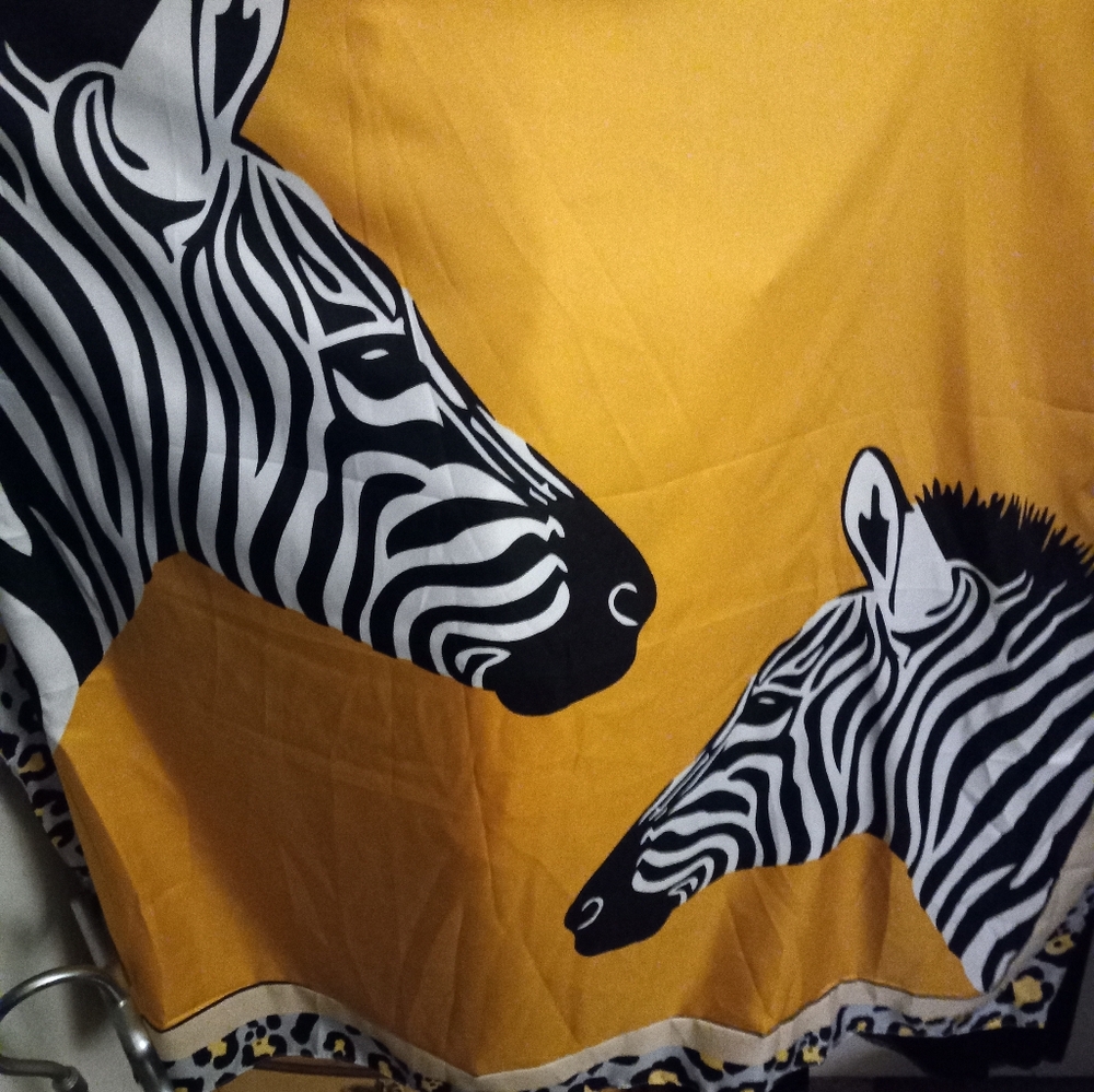 New,2 zebra pattern 35 inch scarf aganist gold background & border trim 100%poly - Picture 6 of 8